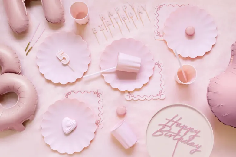 Akryl Kagetopper "Happy Birthday" - Lyserød