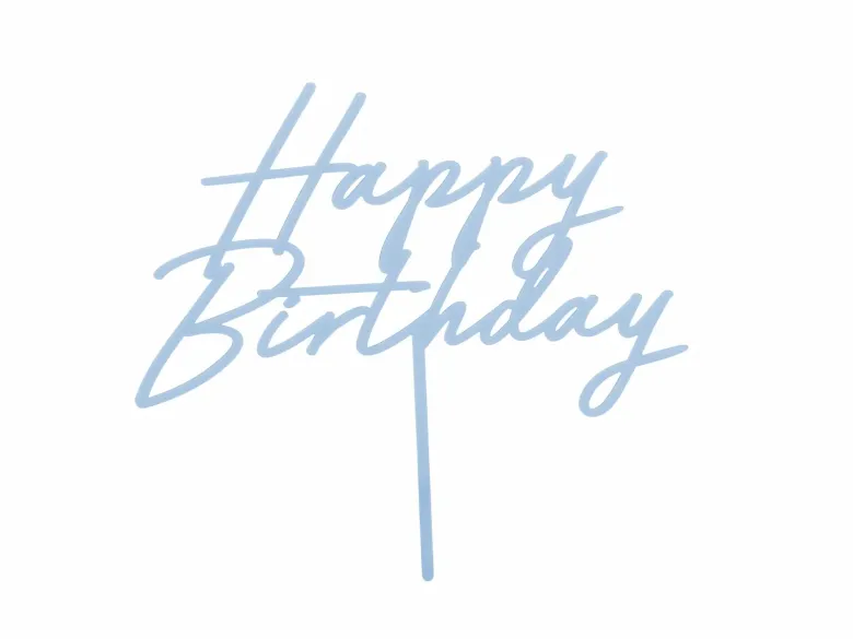 Akryl Kagetopper "Happy Birthday" - Lyseblå