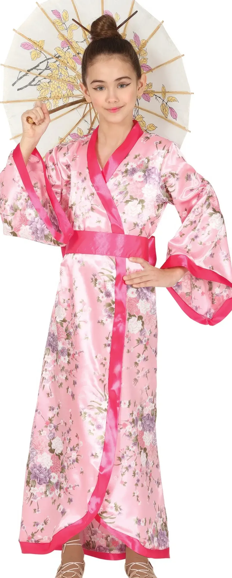 Asiatisk Prinsesse – Lyserød Kimono Kostume til Piger (3–12 år)
