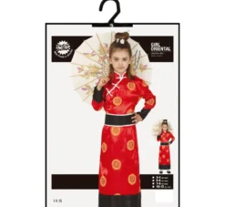 Asiatisk Prinsesse - Rødt Kimono Kostume Til Piger (3 - 12 år)