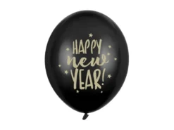 Ballon 30 cm, Happy New Year, Pastel Sort (6 Stk.)
