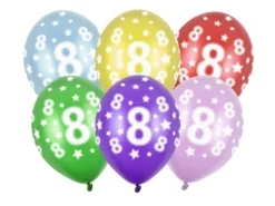 Ballon 30 cm, 8 Års Fødselsdag, Metallic Mix (50 Stk.)
