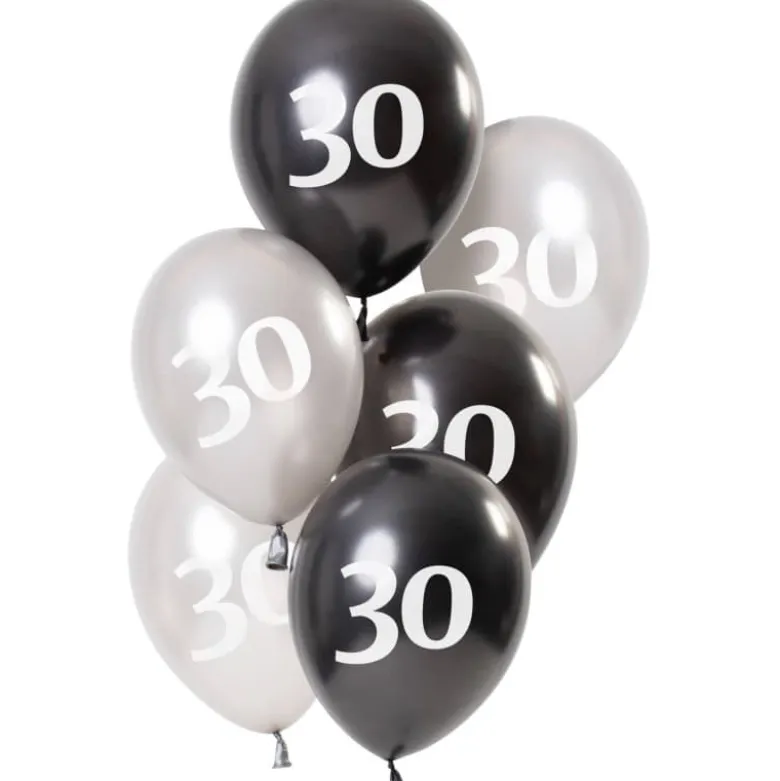 Ballon mix Glossy Black "Happy 30" 23 cm, 6 stk.