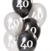Ballon mix Glossy Black "Happy 40" 23 cm, 6 stk.