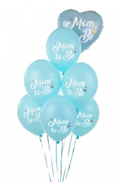 Blå Latex Balloner m/"Mom To Be" 6stk., 30cm