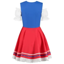 Blå/Rød Dirndl m/Løs Skjorte i 100% Bomuld