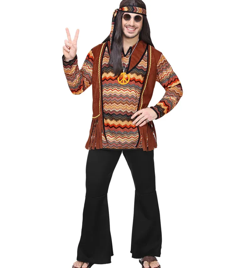 Brunt Hippie Herre Kostume