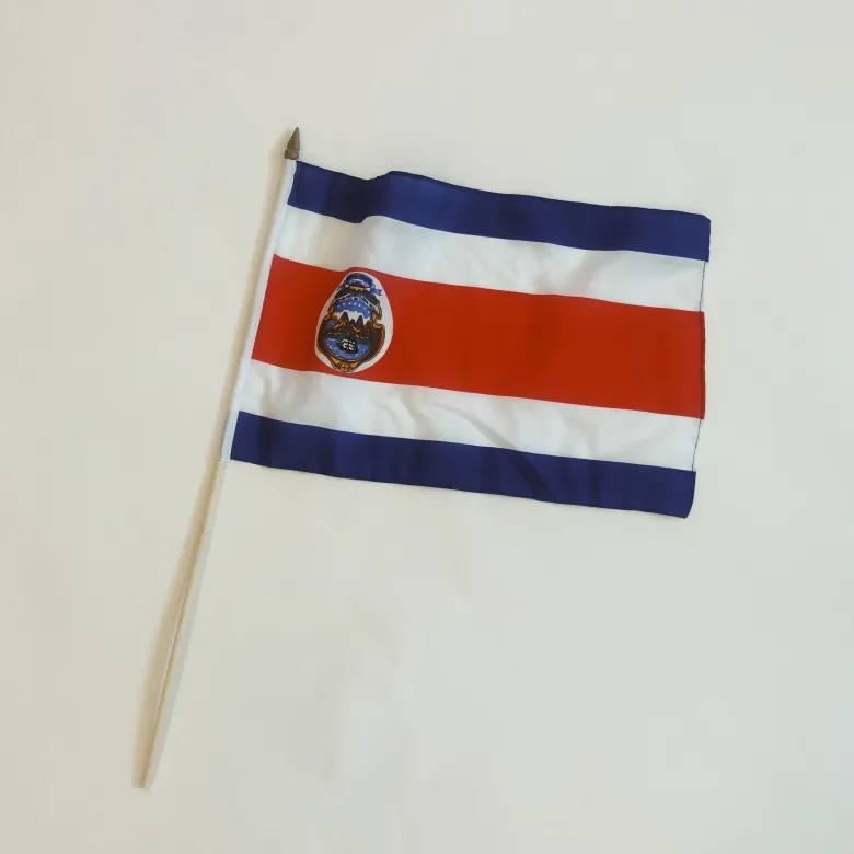Costa Rica Stofflag på Træpind, 30x45 cm
