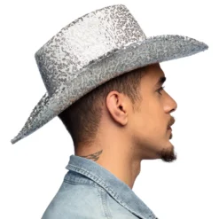 Cowboyhat med Sølv Pailetter