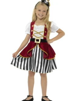 Deluxe Pirat Kjole m/Striber & Bordeaux Vest,