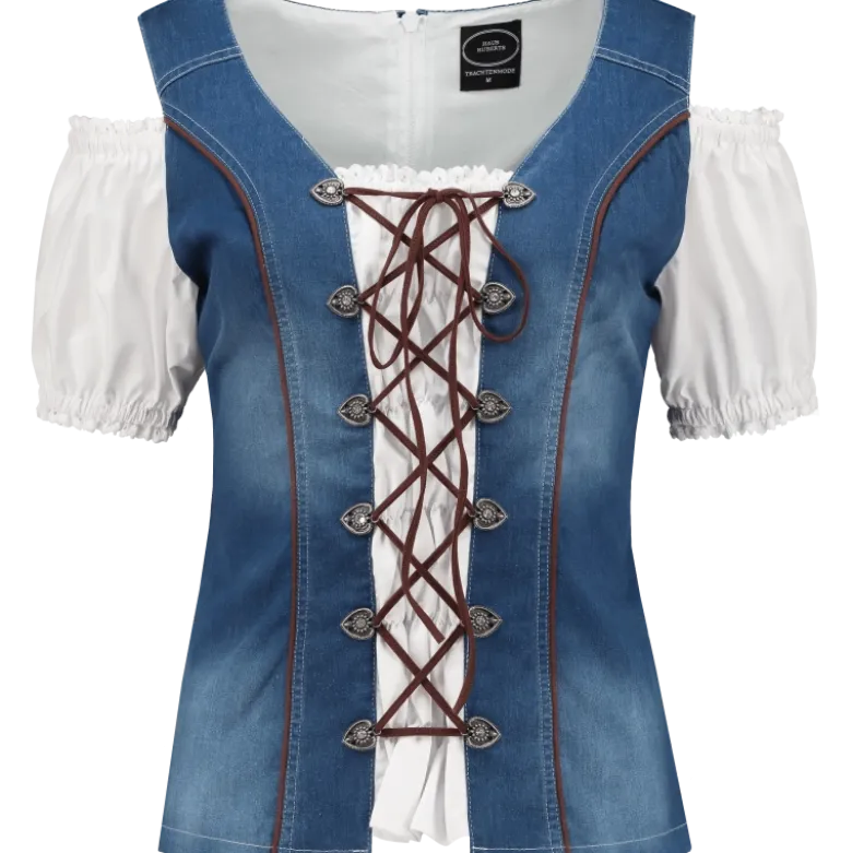 Denim Tyrolerbluse, 98% Bomuld