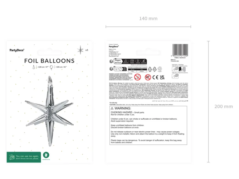 3D Folie Ballon Stjerne, 105 cm, Sølv