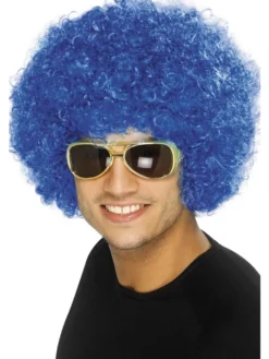 70er Afro Paryk Blå
