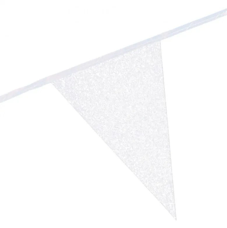 Flagguirlande m/Hvide Glitter Vimpler 20x30cm, 6M