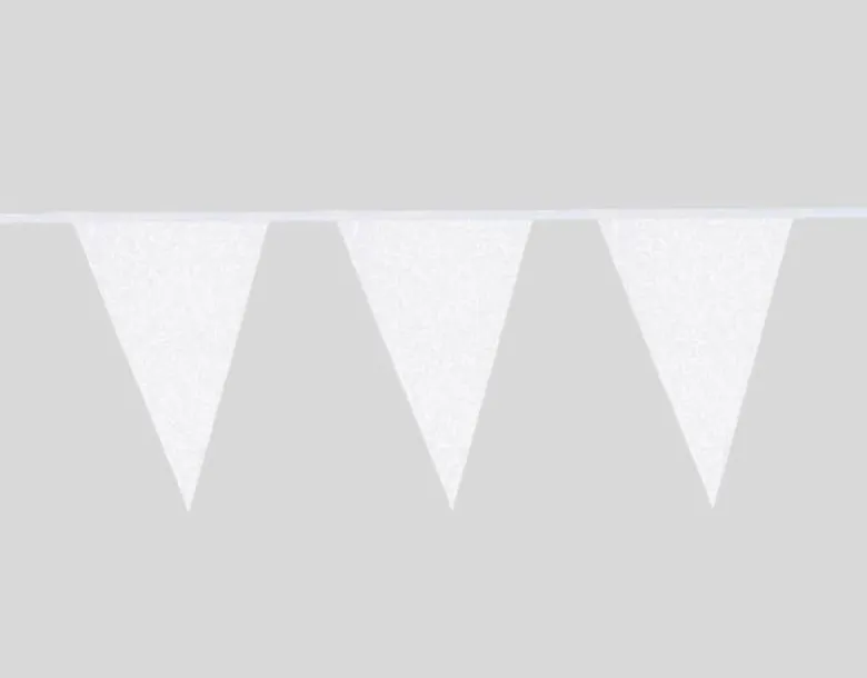 Flagguirlande m/Hvide Glitter Vimpler 20x30cm, 6M