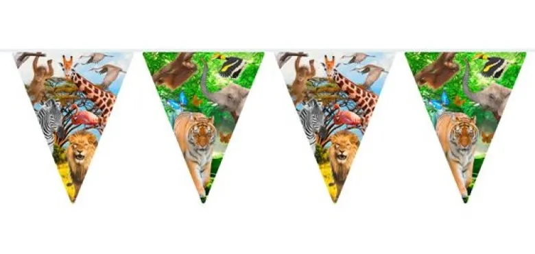 Flagguirlande 10M med Safari (dyr) vimpel flag (30cm X 20cm)