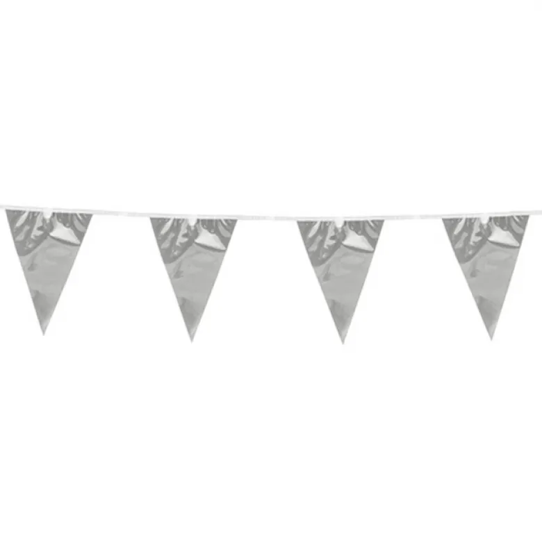 Flagguirlande 10M med sølv vimpel flag (30cm X 20cm)