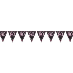 Flagguirlande 4M med Sparkling 80 År vimpel flag (sort & pink)
