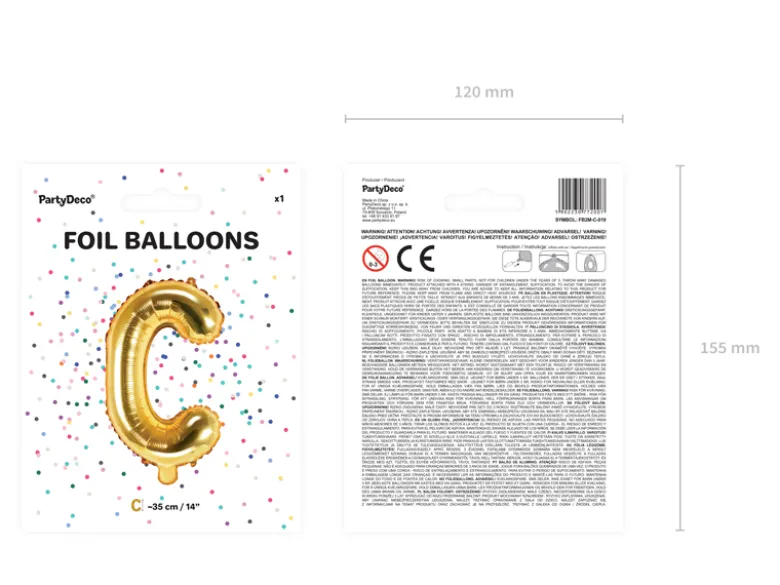 Folie Ballon Bogstaver ''C'', 35 cm, Guld