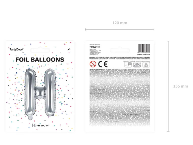 Folie Ballon Bogstaver ''H'', 35 cm, Sølv