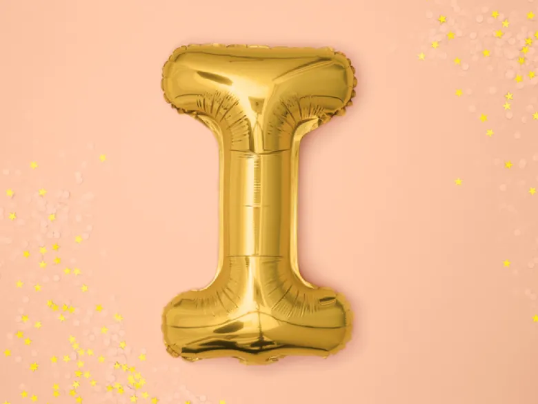 Folie Ballon Bogstaver ''I'', 35 cm, Guld