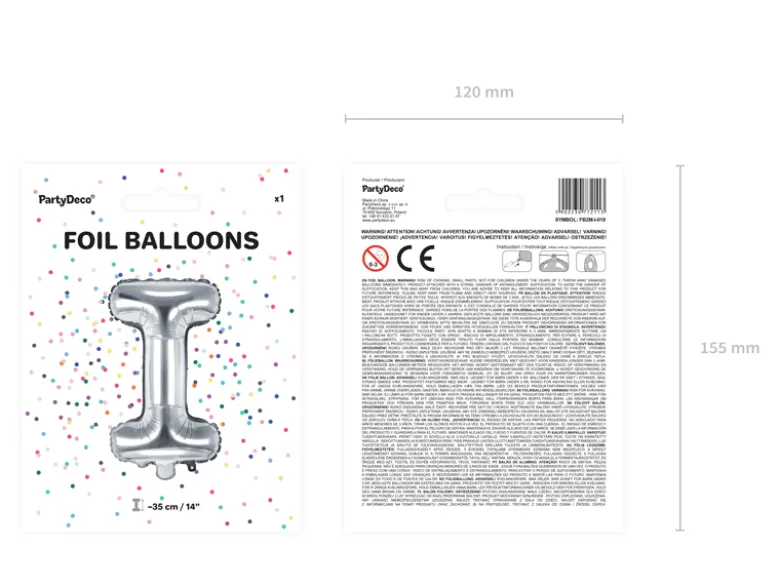 Folie Ballon Bogstaver ''I'', 35 cm, Sølv
