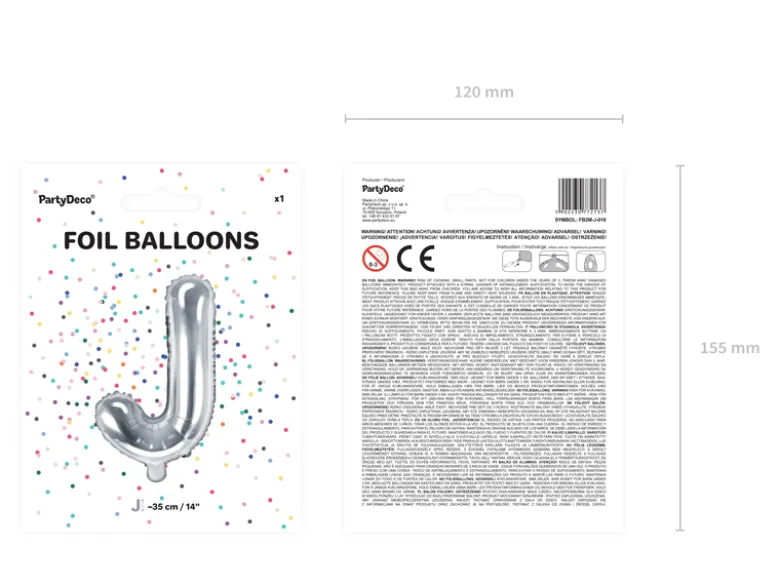 Folie Ballon Bogstaver ''J'', 35 cm, Sølv