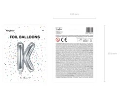 Folie Ballon Bogstaver ''K'', 35 cm, Sølv