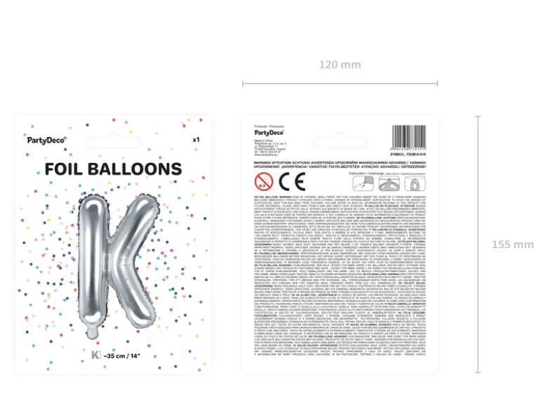 Folie Ballon Bogstaver ''K'', 35 cm, Sølv
