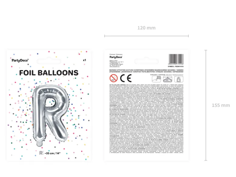 Folie Ballon Bogstaver ''R'', 35 cm, Sølv