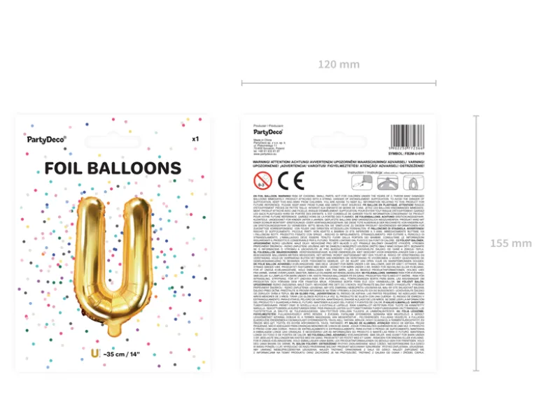 Folie Ballon Bogstaver ''U'', 35 cm, Guld