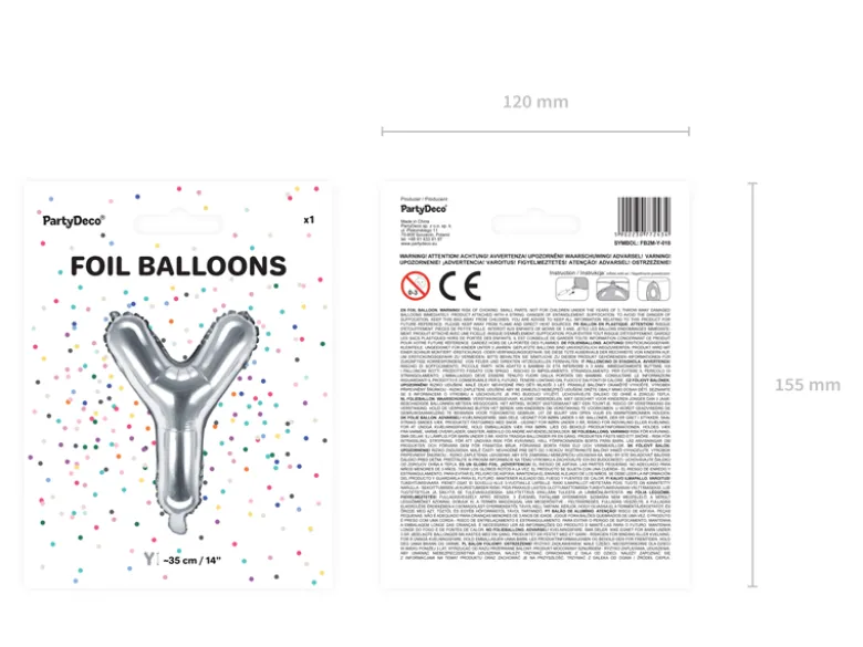 Folie Ballon Bogstaver ''Y'', 35 cm, Sølv