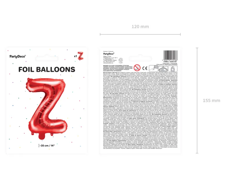 Folie Ballon Bogstaver ''Z'', 35 cm, Rød