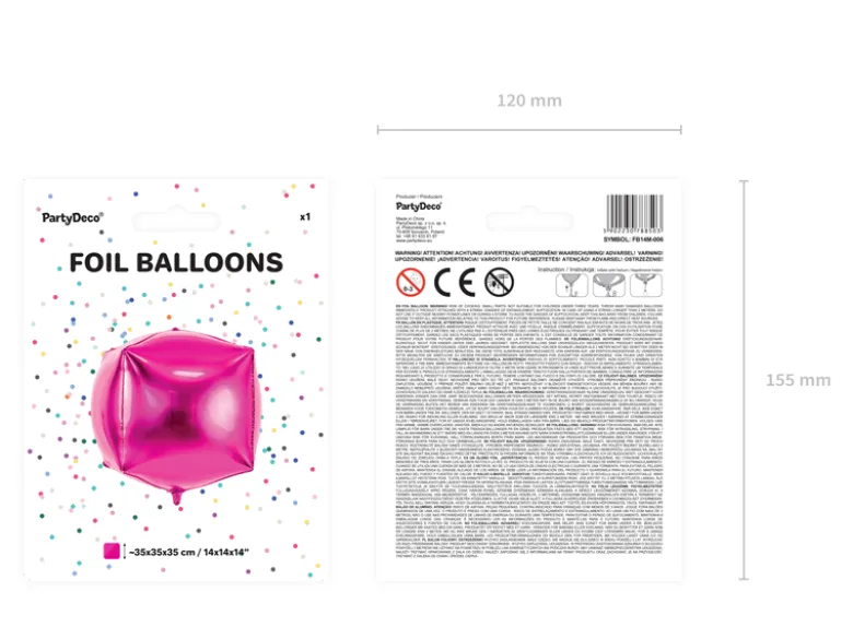Folie Ballon Cubic, 35 X 35 X 35 cm, Mørk Pink