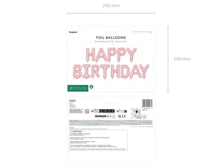 Folieballon Happy Birthday, 340 X 35 cm, Pink