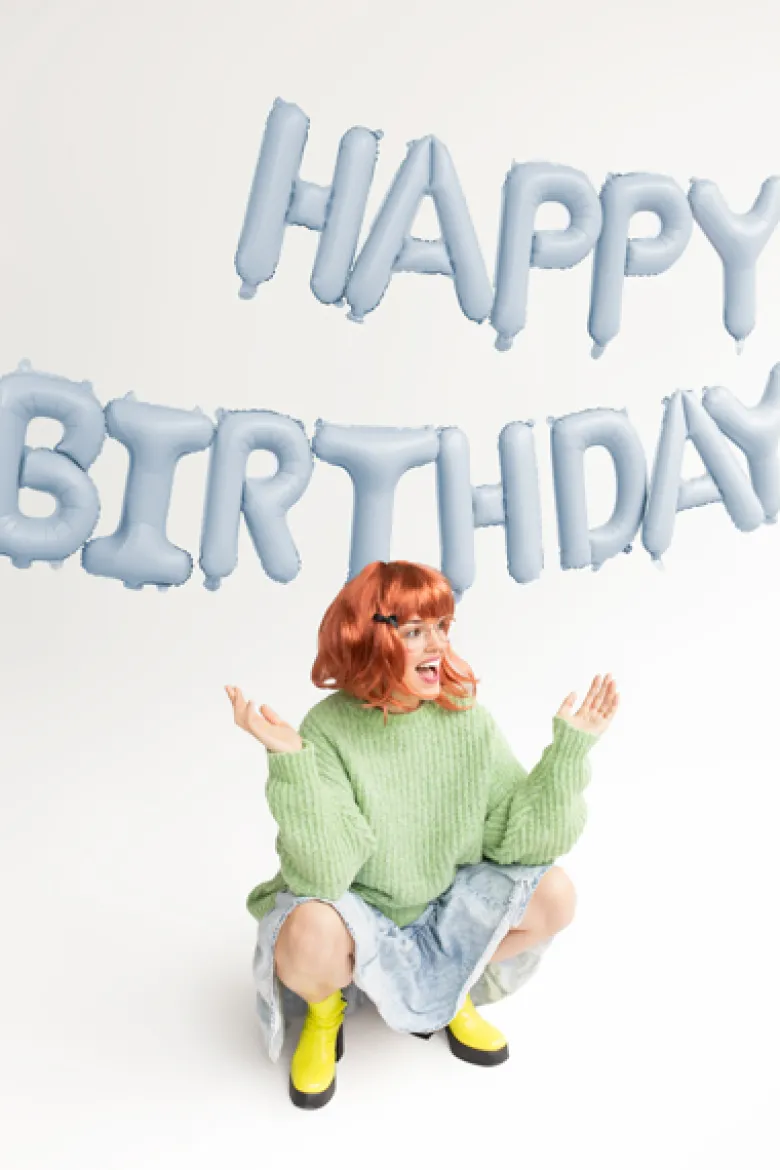 Folieballon Happy Birthday, 340 X 35 cm, Blå