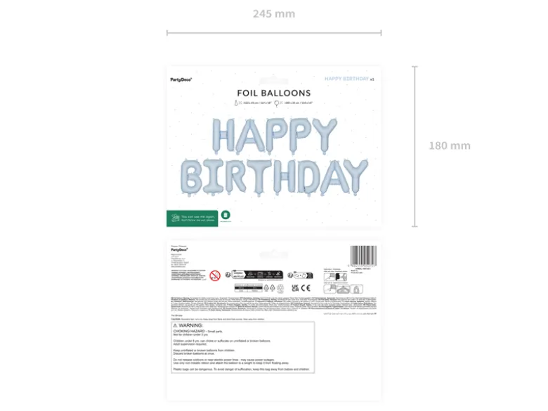 Folieballon Happy Birthday, 340 X 35 cm, Blå