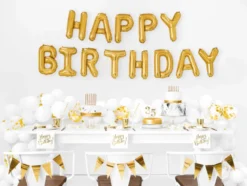 Folie Ballon Happy Birthday, 340 X 35 cm, Guld