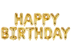Folie Ballon Happy Birthday, 340 X 35 cm, Guld