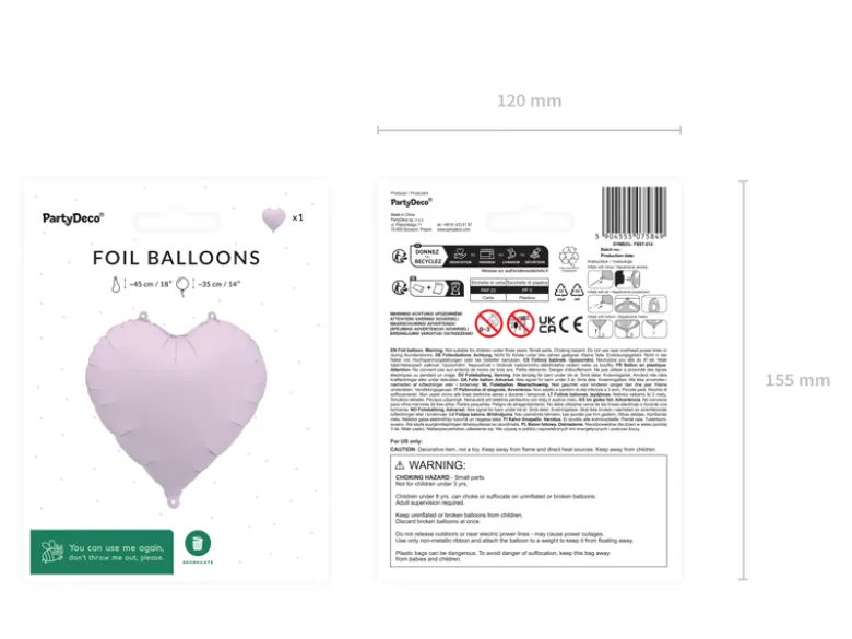 Folie Ballon Hjerte, 45 cm, Lilla