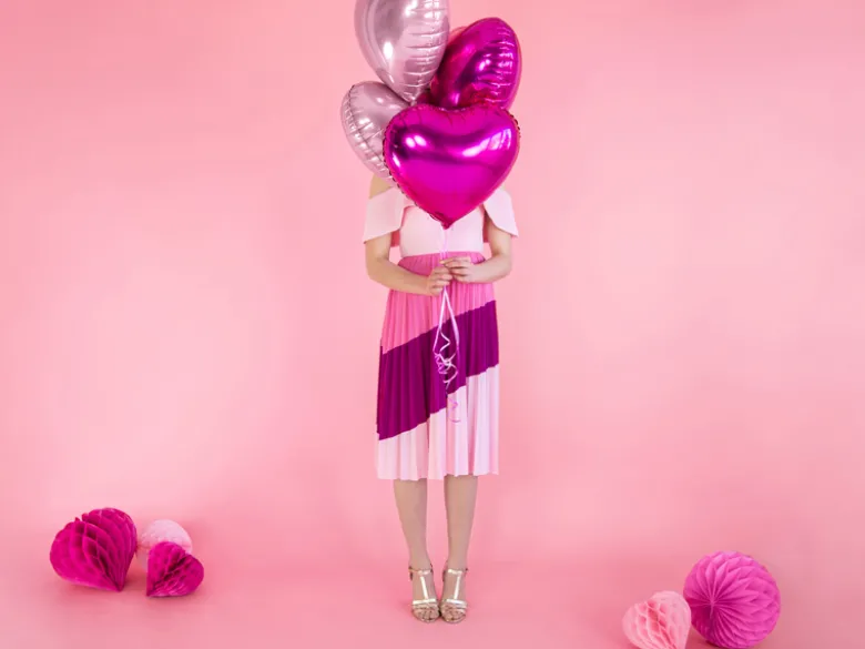 Folie Ballon Hjerte, 45 cm, Mørk Pink