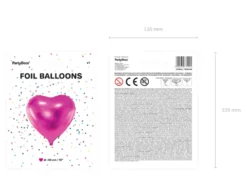Folie Ballon Hjerte, 45 cm, Mørk Pink