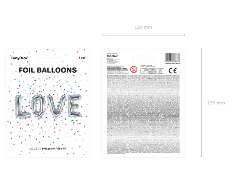 Folie Ballon Love, 140 X 35 cm, Sølv