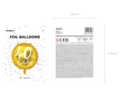 Folie Ballon 40 Års Fødselsdag, Guld, 45 cm