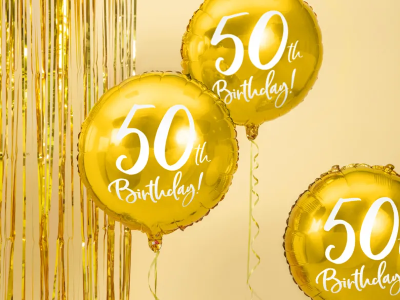 Folie Ballon 50 Års Fødselsdag, Guld, 45 cm