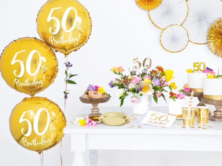Folie Ballon 50 Års Fødselsdag, Guld, 45 cm