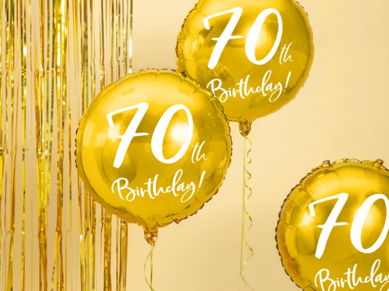 Folie Ballon 70 Års Fødselsdag, Guld, 45 cm