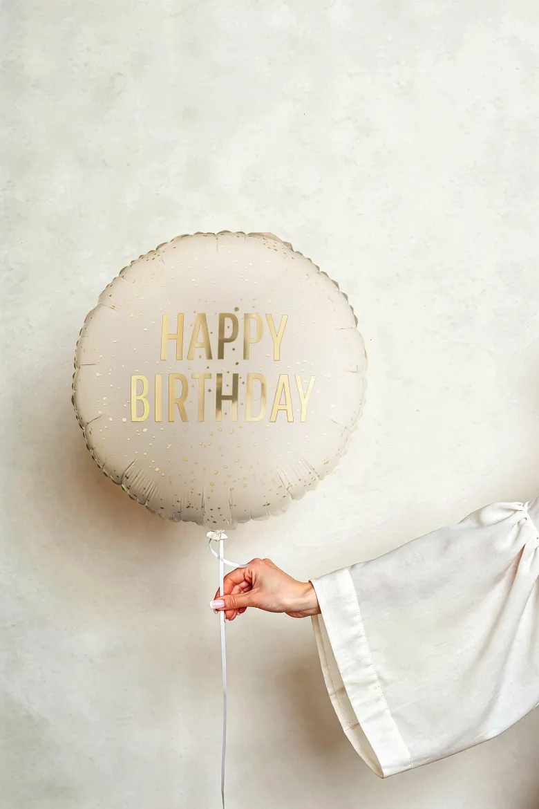 Folieballon Rund “Happy Birthday” creme – 35 cm
