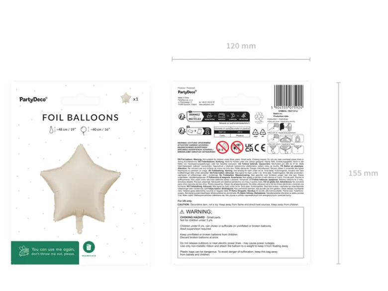 Folie Ballon Stjerne, 48 cm, Beige