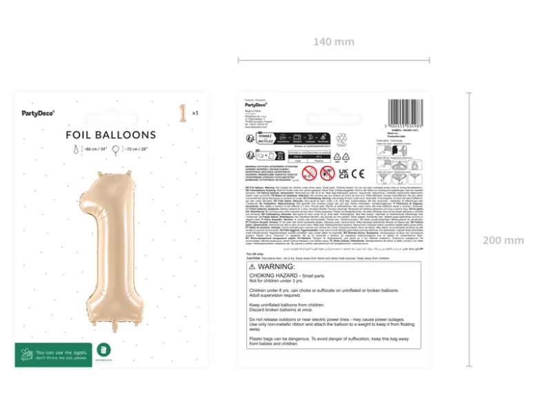 Folie Ballon Tal ''1'', 72 cm, Beige